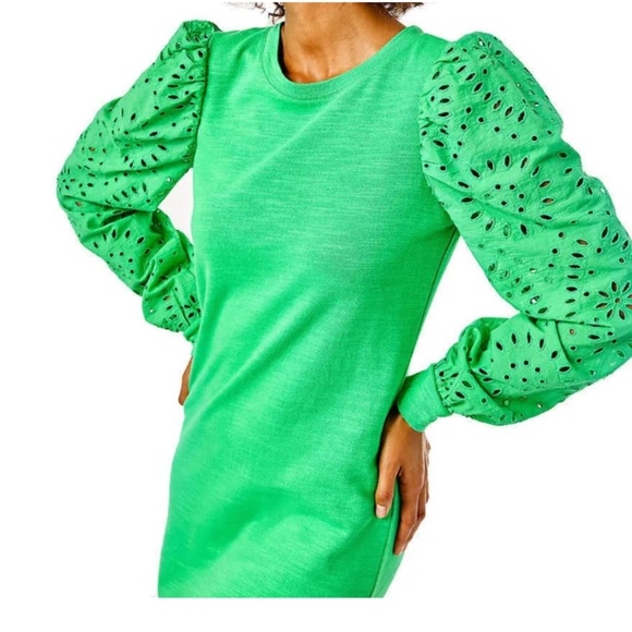 Lilly Pulitzer Jasona Eyelet Dress XS Lace Long Sleeve Kelly Green Easter Preppy - Picture 3 of 15